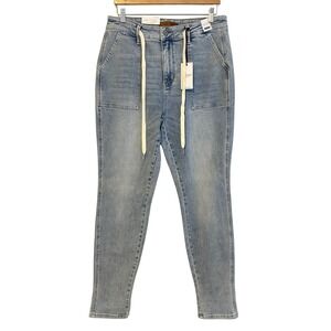 Judy Blue High Waist Tie Front Jeans Womens 31x32 Light Wash Denim Casual *Flaw